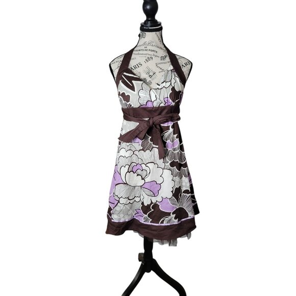 Ruby Rox Juniors Halter Dress 11 White Purple Floral Babydoll Party Y2K Retro - Picture 1 of 11